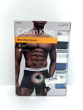Calvin Klein 3 Pack Microfiber Stretch Boxer Briefs Blue Black Men XL Polyester